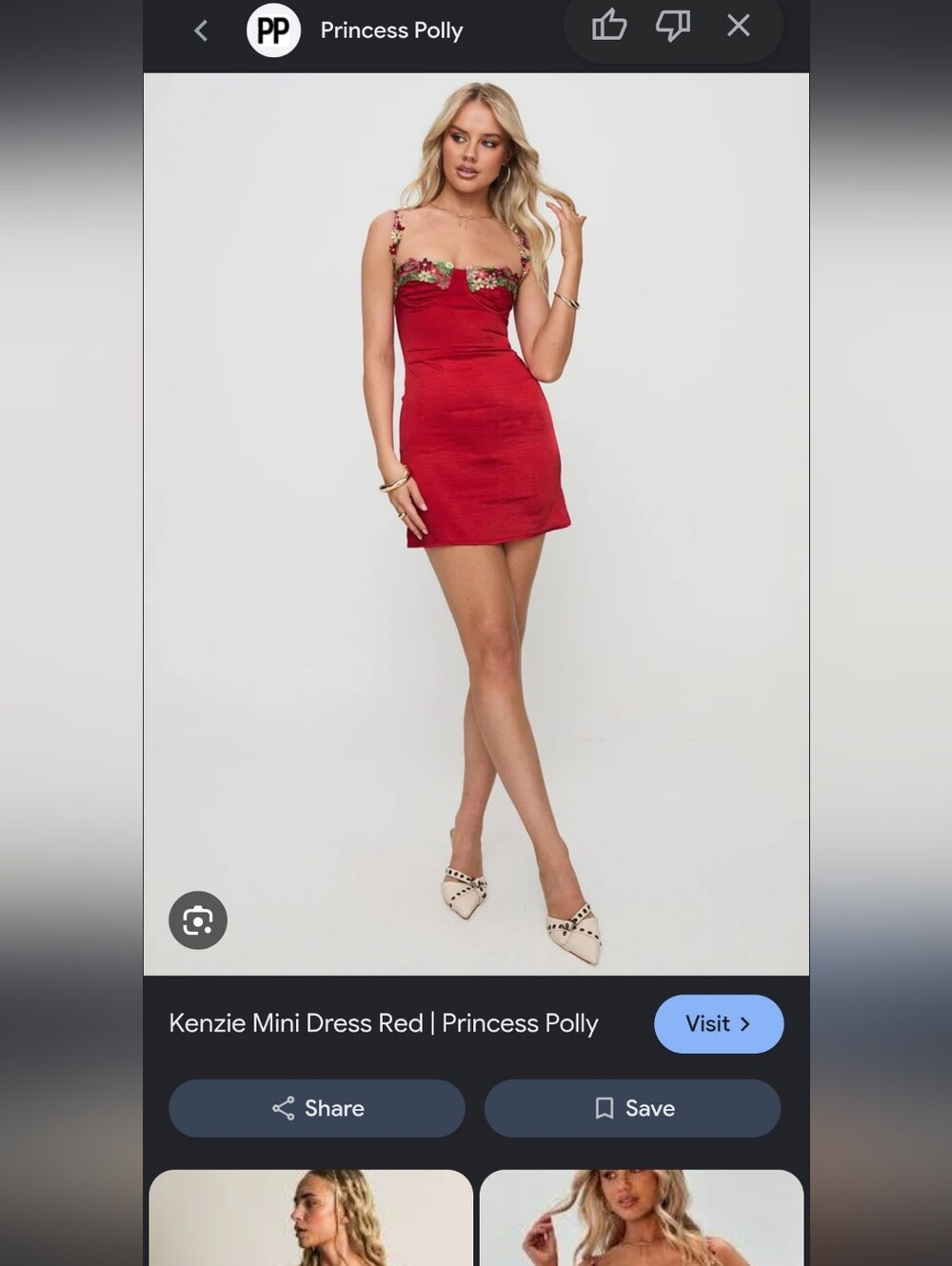 Princess Polly Red Satin Bustier Chemise with Floral Embroidery